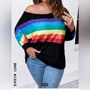 SHEIN Curve Rainbow Off Shoulder Slouchy Sweatshirt